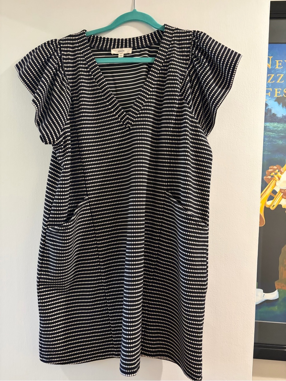 entro Black and White Striped V-Neck Mini Dress